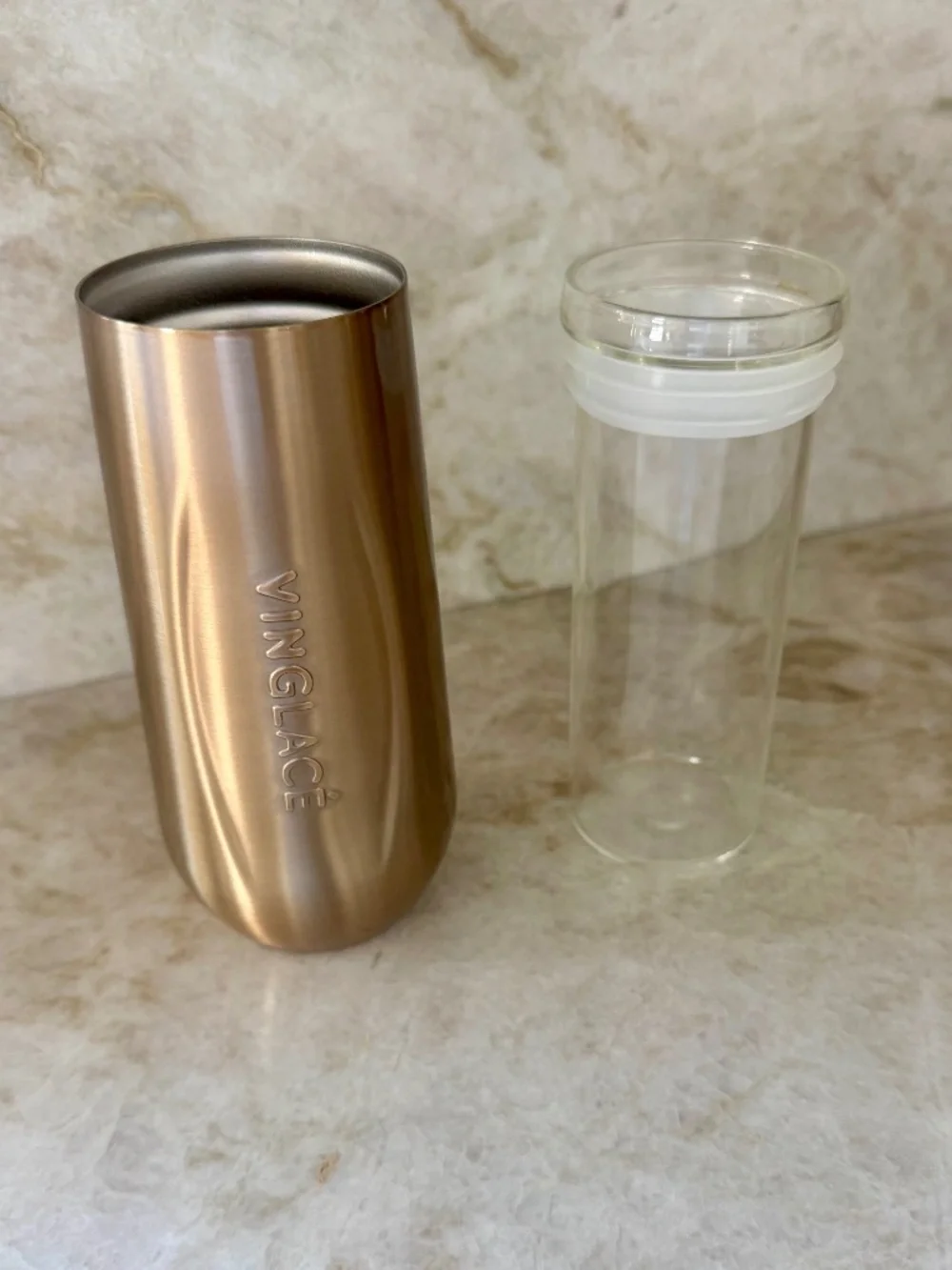 Vinglacé Stainless Stemless Insulated Champs Flute w/glass insert - Copper
